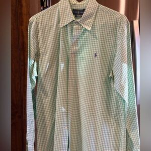 Ralph Lauren Light Green and White Check Dress Shirt